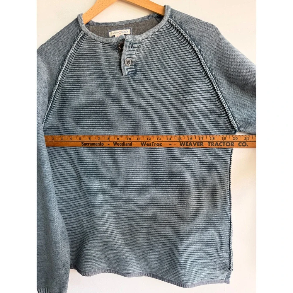 Carbon2Cobalt Effortless Henley Sweater Mens Medium Blue Grey Ribbed Cotton Knit